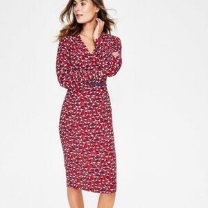 NWT BODEN Hannah Red Floral Midi Dress V-neck Poinsettia Crocus Dress 10R